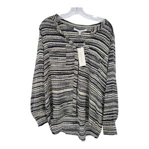 Collective Concepts Womens Split Neck Tunic Top Striped Long Sleeve Size L